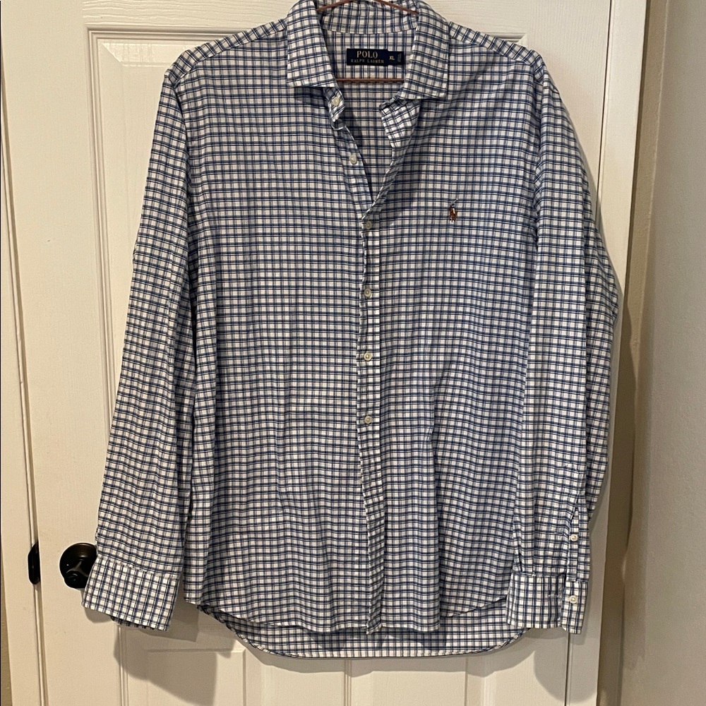 Polo by Ralph Lauren Men's Blue and White Checkered Shirt